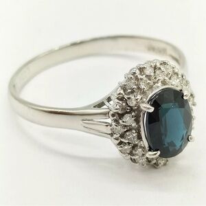 Sapphire, diamond and platinum ring